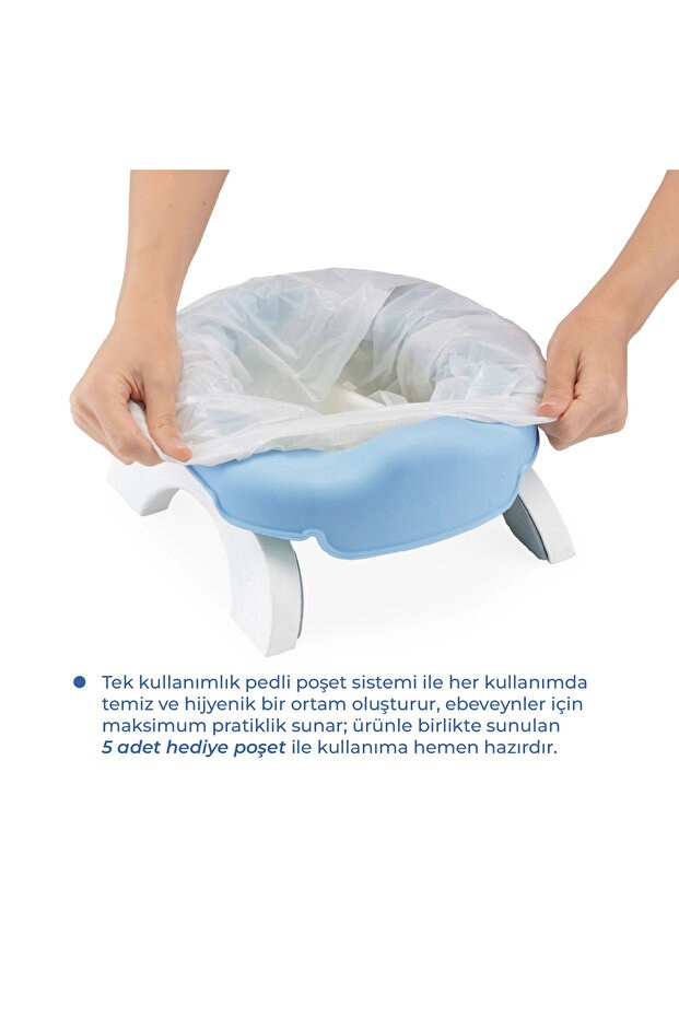 Babyjem 2 İn 1 Portatif Katlanabilir Seyahat Lazımlığı Klozet Adaptörü Mavi + 5 Hediye Poşet