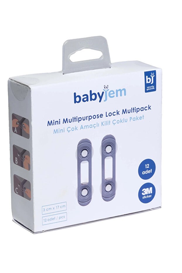 Babyjem 894 Mini Çok Amaçlı Kilit / Çoklu Paket / Gri / 12 Adet