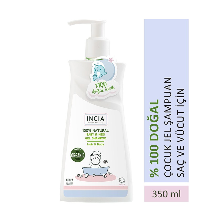 INCIA Çocuklar İçin Doğal Jel Şampuan Saç ve Vücut İçin 350 ml