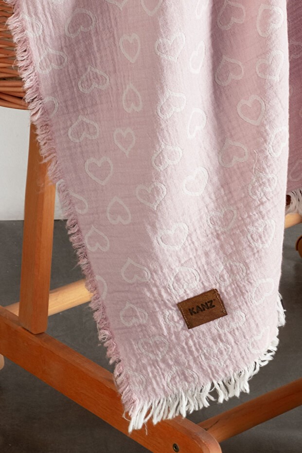 Kanz Bebek 2 Kat Müslin Jakarlı Örtü Knz-029 Heart Pembe