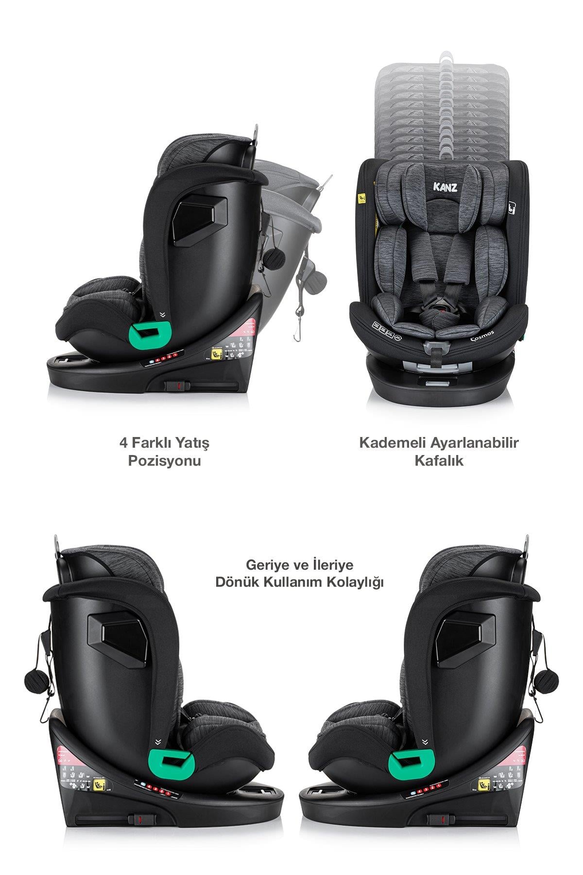 Kanz Cosmos i-Size(0-36kg) 360 Dönebilen Oto Koltuğu Siyah