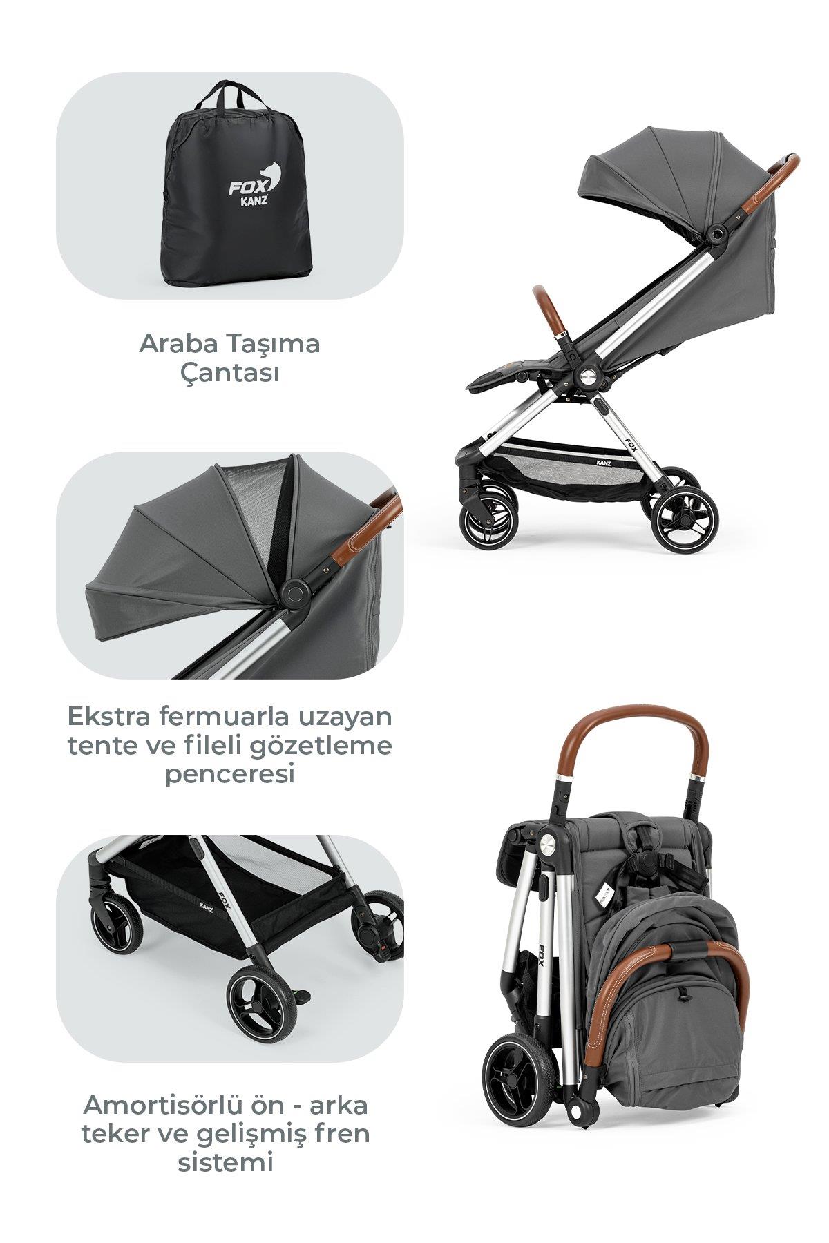 Kanz Fox Kabin Boy Bebek Arabası Gri