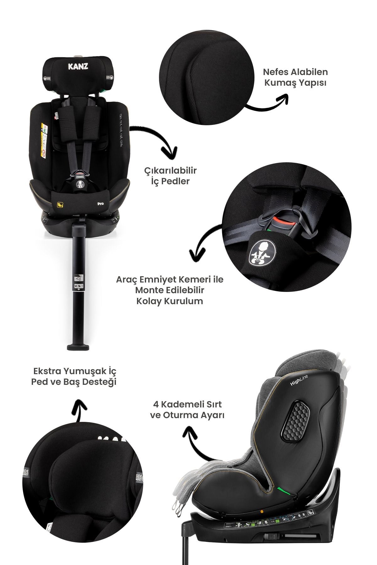 Kanz Hıghlıne Pro Oto Koltuğu Black