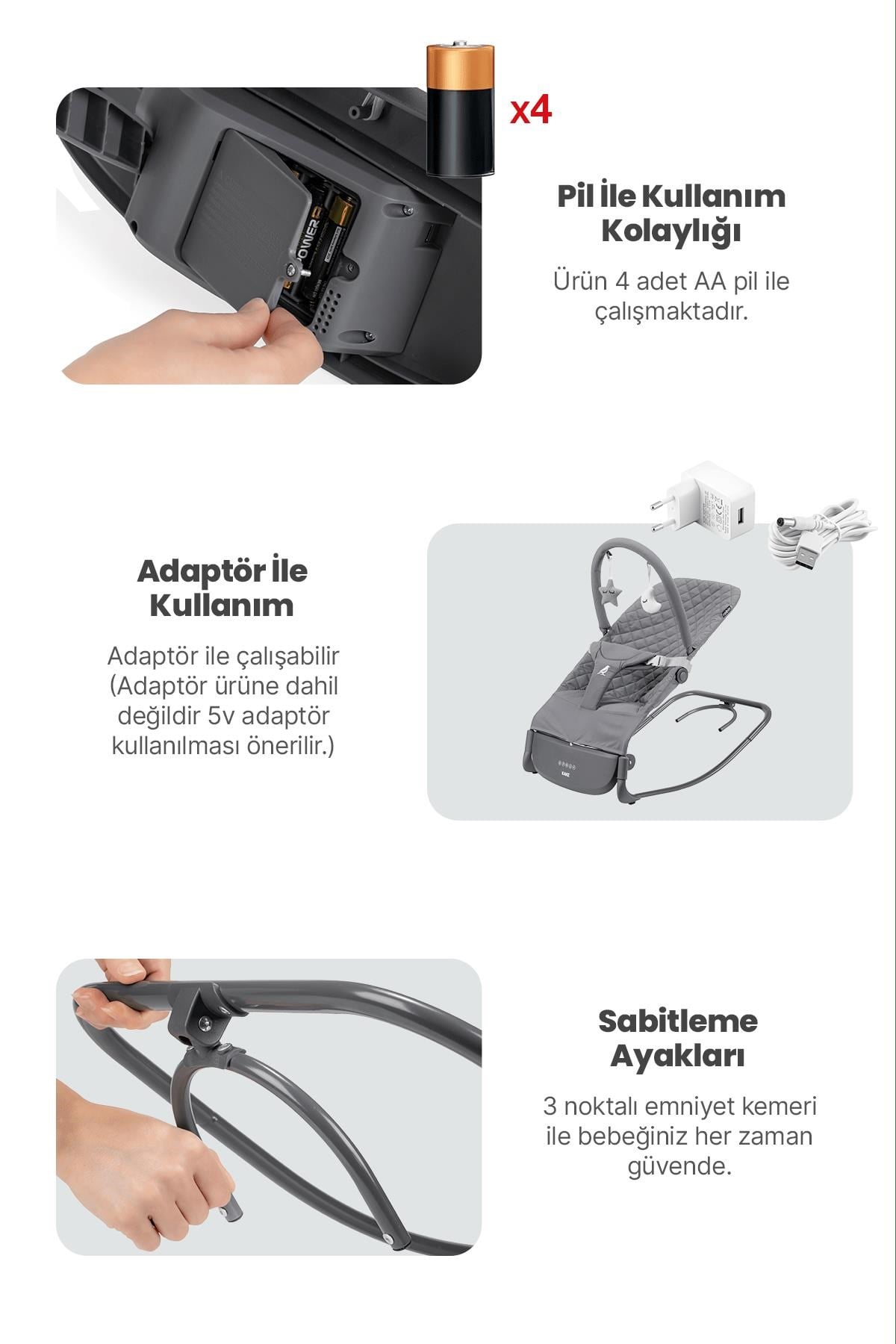 Kanz Robin Elektrikli Ana Kucağı Cool Grey