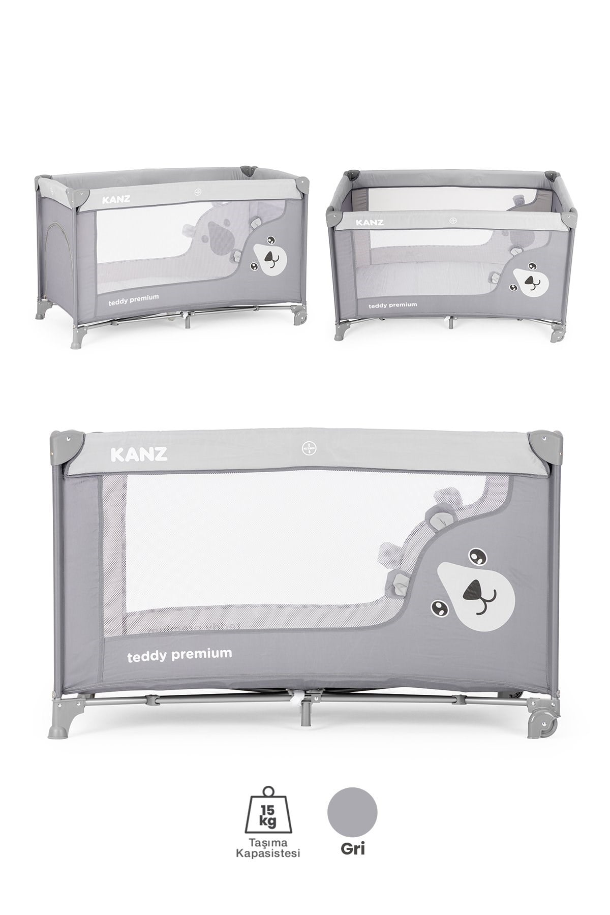 Kanz Teddy Premium Oyun Parkı ve Park Yatak Gri 60 x 120