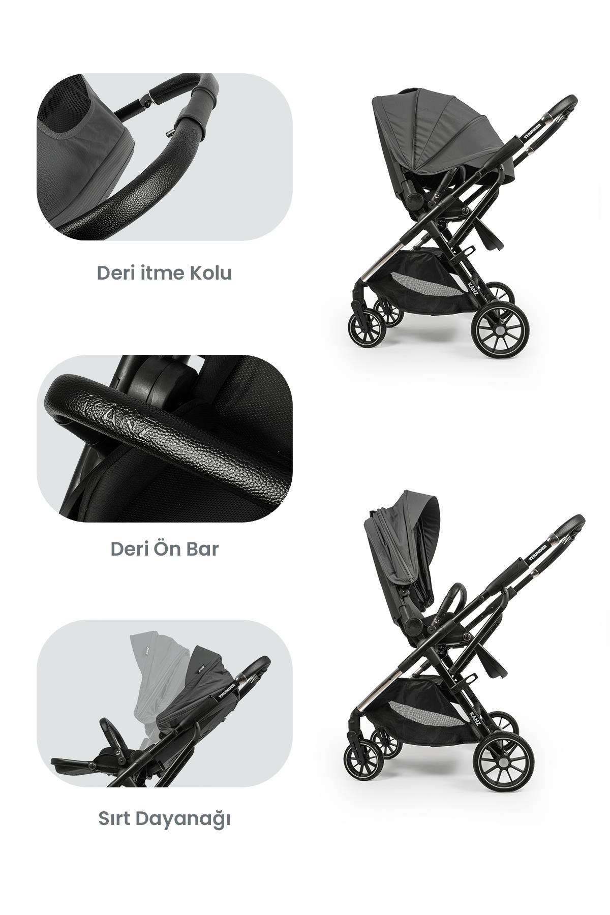KANZ Thunder Kolay Katlanabilen Travel Sistem Bebek Arabası Sharkgrey