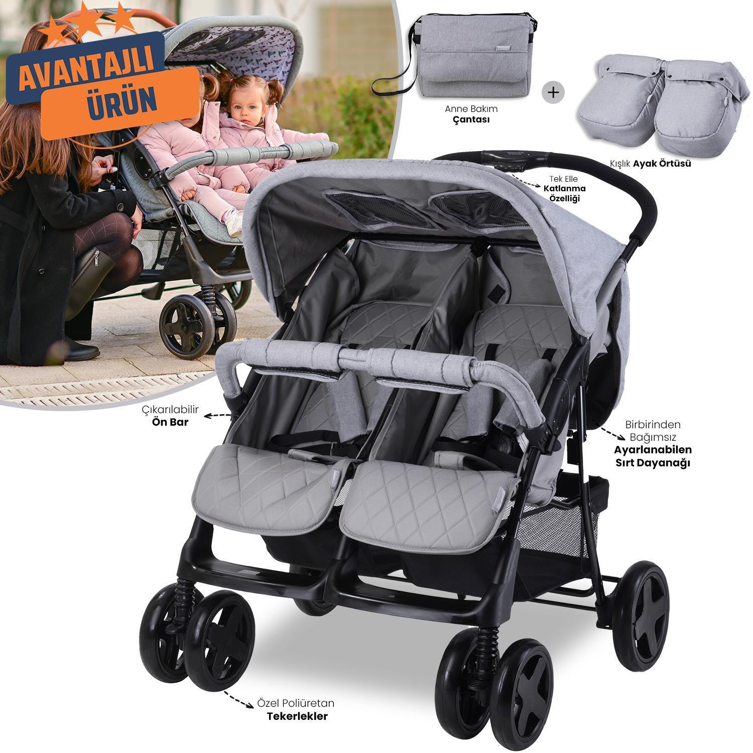 Lorelli Twin Ikiz Bebek Arabası – Grey