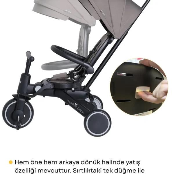 Merkür Bebe 9in1 Hawk Çift Yönlü Katlanabilir Yatabilir Ayak Destekli Üç Tekerlekli Bebek ve Çocuk Bisikleti Yeşil