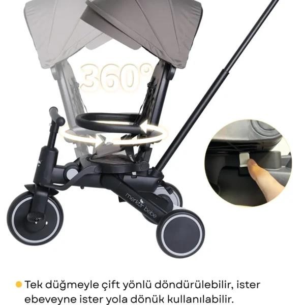 Merkür Bebe 9in1 Hawk Çift Yönlü Katlanabilir Yatabilir Ayak Destekli Üç Tekerlekli Bebek ve Çocuk Bisikleti Yeşil