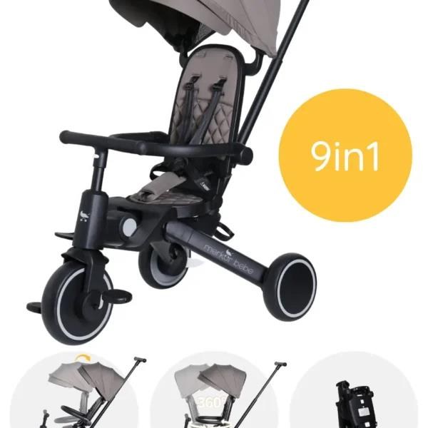 Merkür Bebe 9in1 Hawk Çift Yönlü Katlanabilir Yatabilir Ayak Destekli Üç Tekerlekli Bebek ve Çocuk Bisikleti Yeşil