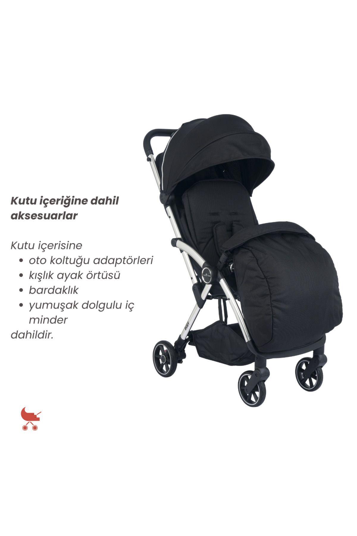Merkür Bebe Ruby Tek Tuşla Otomatik Katlanan Kabin Boy Travel Sistem Bebek Arabası Siyah