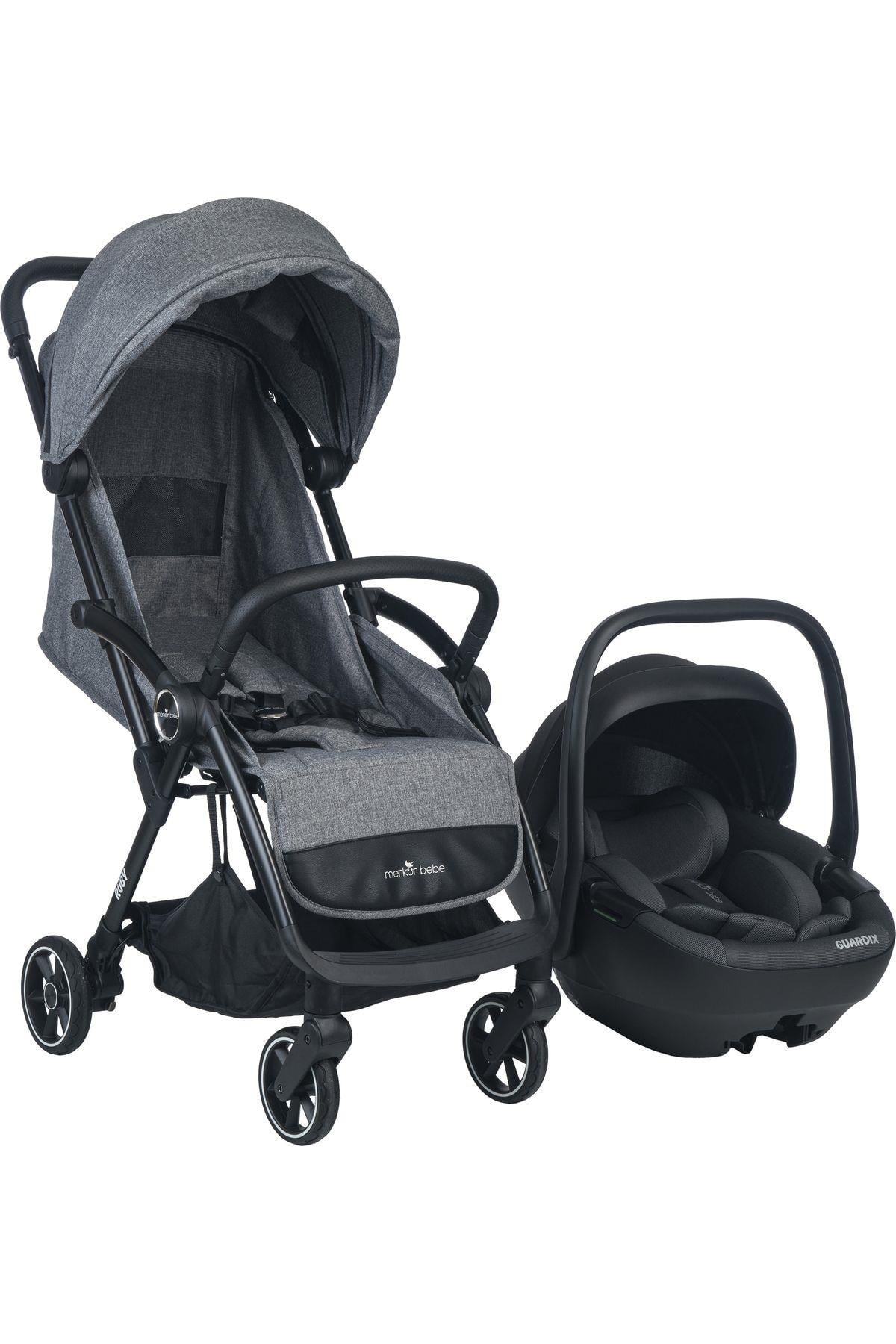 Merkür Bebe Ruby Tek Tuşla Otomatik Katlanan Kabin Boy Travel Sistem Bebek Arabası Gri