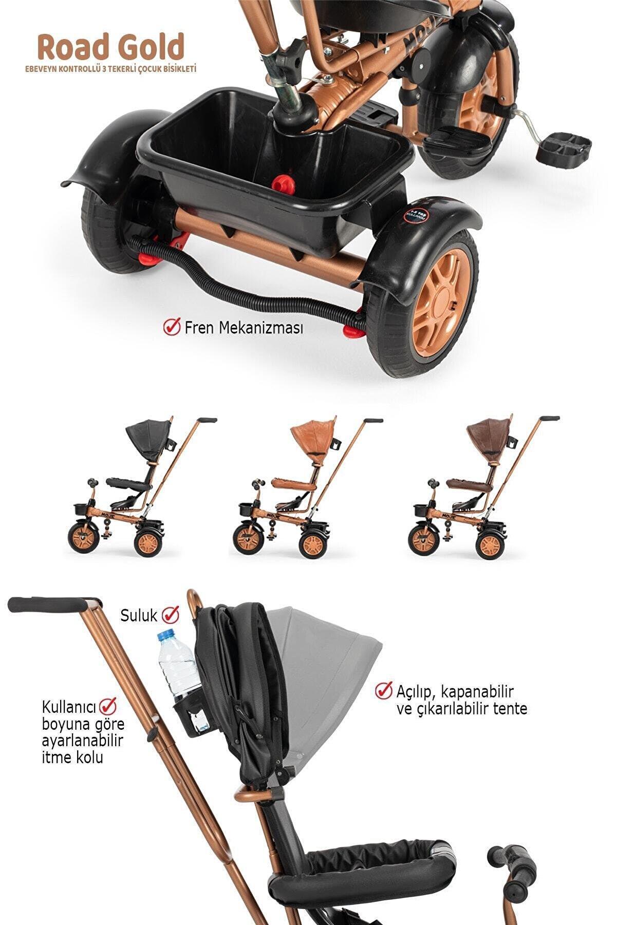 Moje Road Gold Ebeveyn Kontrollü 3 Tekerli Çocuk Bisikleti - Gold Siyah