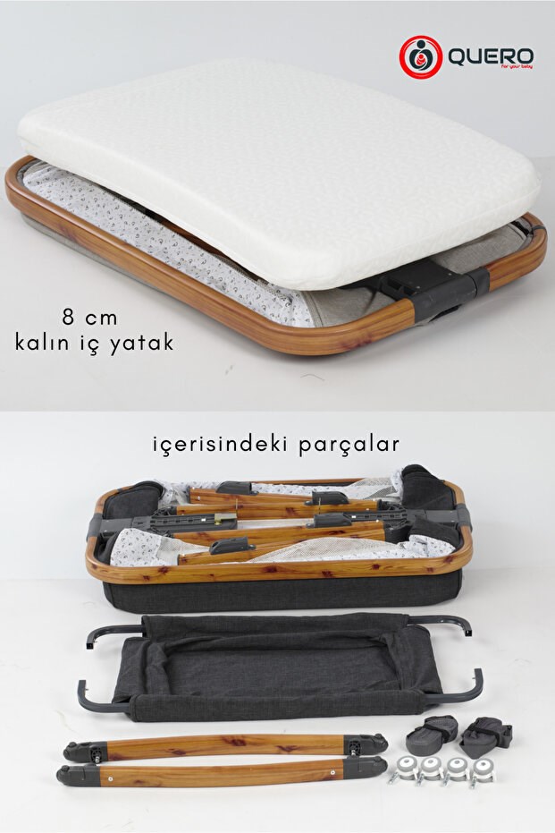 Quero Lotus Ahşap Beşik Siyah