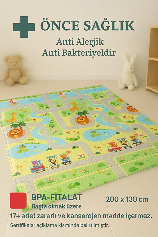 Serin Katlanır Oyun Matı Çift Taraflı 200*130 Yaşil Parkur / Orman Şenliği