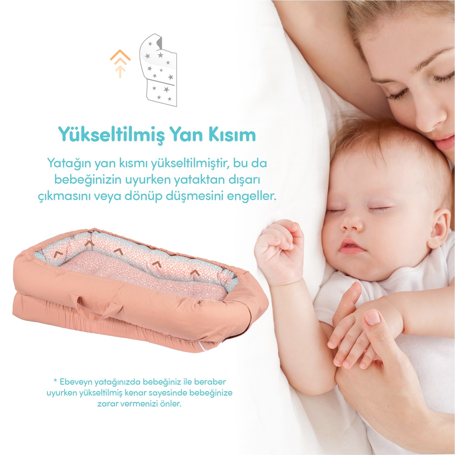 Sevi Bebe Anne Yanı Bebek Reflü Yatağı - Somon Pembe 273-16