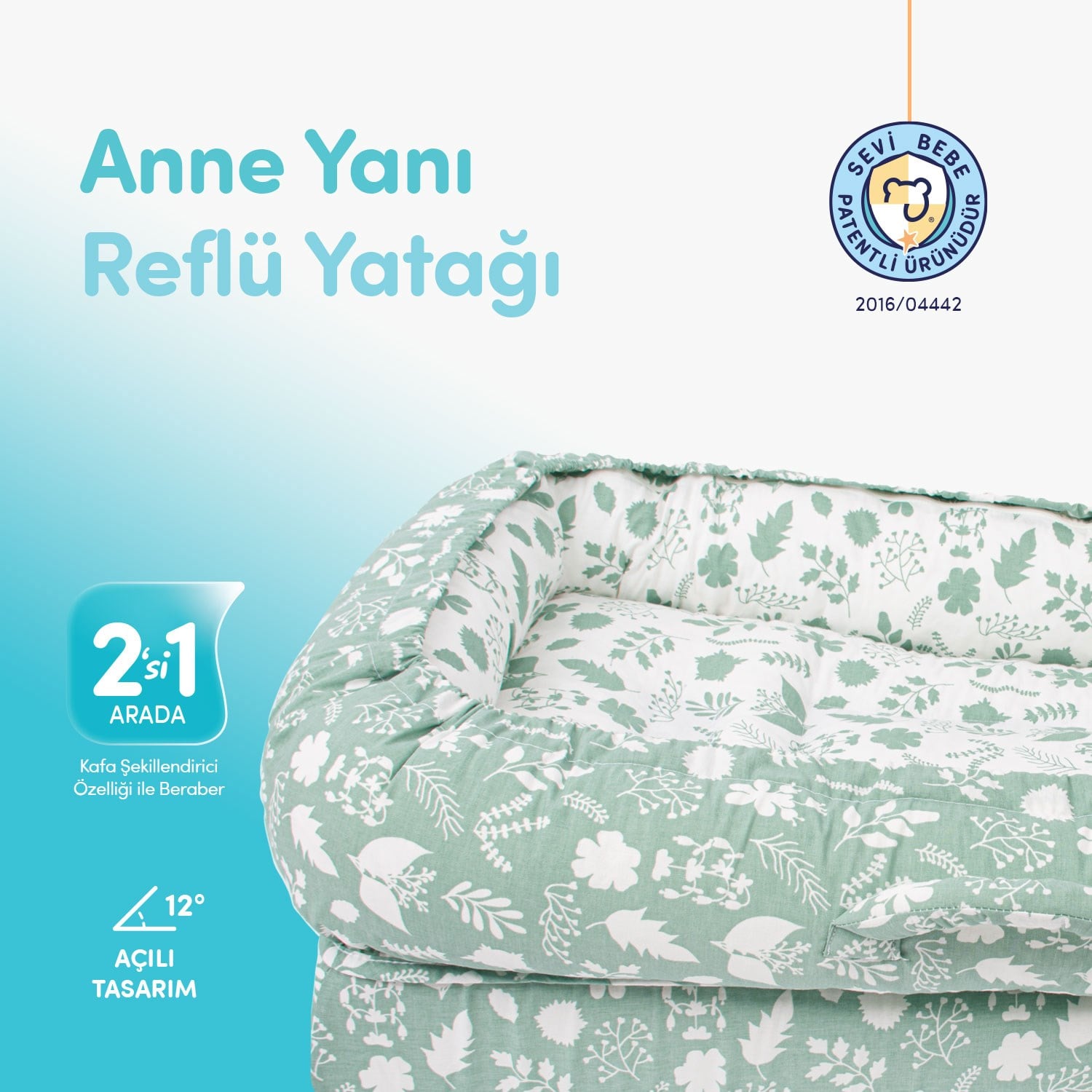 Sevi Bebe Anne Yanı Bebek Reflü Yatağı - Sarmaşık Desen 273-214