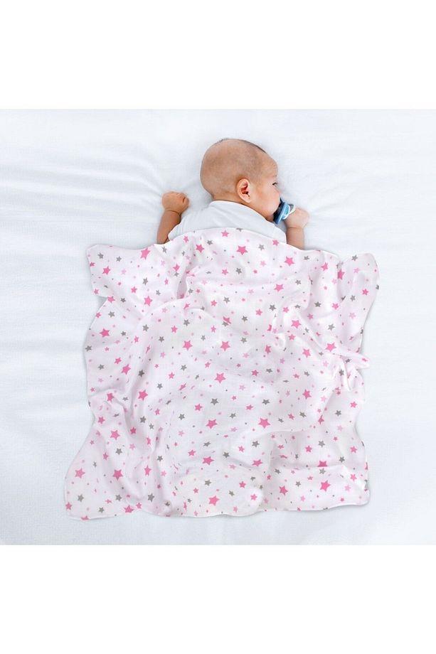 Sevi Bebe Desenli Müslin Battaniye 100X100 Cm - Yıldız Yağmuru Pembe 353-140-2