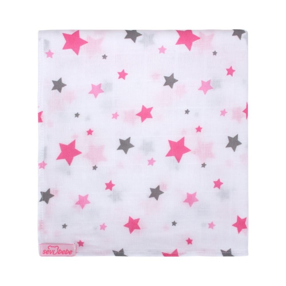 Sevi Bebe Desenli Müslin Battaniye 120X100 Cm - Yıldız Yağmuru Pembe 319-140-2