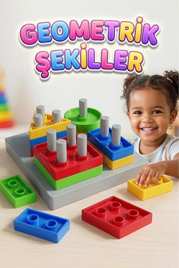 Uj Toys 17 Parça 4 Farklı Renkli Eğlenceli Geometrik Şekilli Zeka Geliştirici Eğitici Bul-Tak Oyun Seti