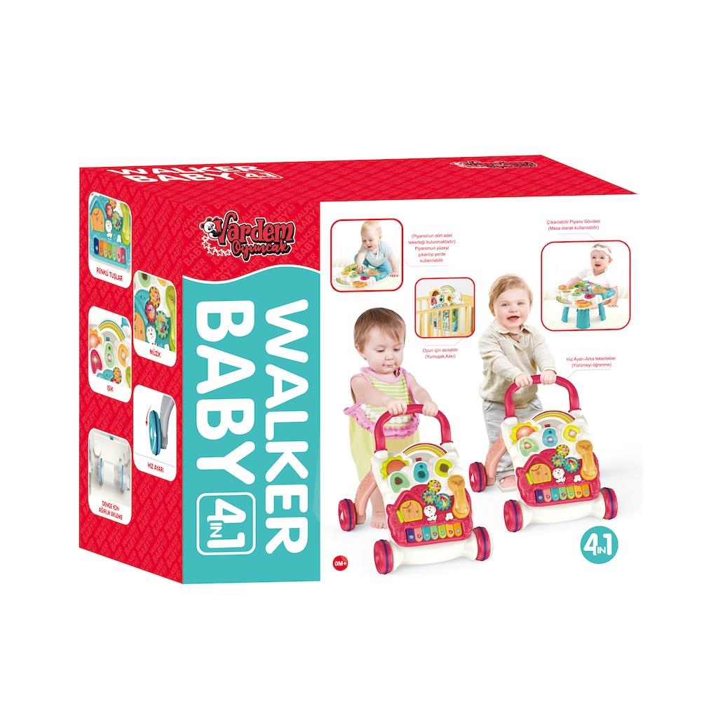 Vardem Piyanolu 4in1 Bebek Yürüteci (Pembe Renk)