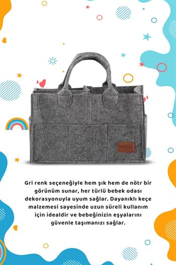 Baby İcon Çok Amaçlı Keçe Çanta Organizer Gri