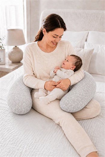 Babyjem 198 Sırt Destekli Hamile Ve Emzirme Yast Gri Çiçek
