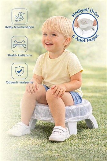 Babyjem 2 İn 1 Portatif Katlanabilir Seyahat Lazımlığı Klozet Adaptörü Kum Beji + 5 Hediye Poşet