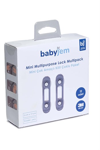 Babyjem 894 Mini Çok Amaçlı Kilit / Çoklu Paket / Gri / 12 Adet