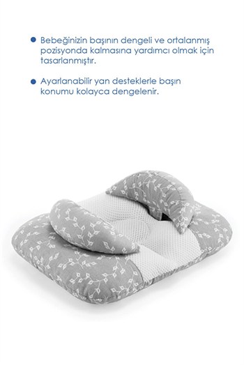 Babyjem 937 Ayarlanabilir Düz Kafa Yastığı Gri Çiçek