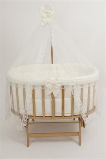 Bebekonfor Doğal Ahşap Amedan Sepet Beşik 0-2 Yaş Krem Fr. Dantelli Uyku Seti ile DA-15