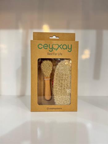 Cey&Kay %100 Doğal At Ve Keçi Kılı Kadın Selülit Ve Yüz Masaj Fırça Seti