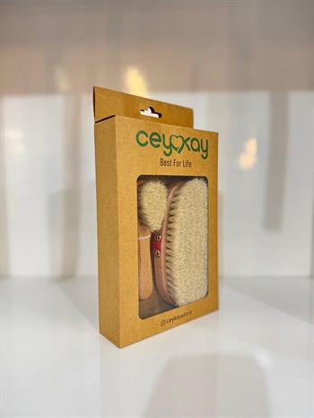 Cey&Kay %100 Doğal At Ve Keçi Kılı Kadın Selülit Ve Yüz Masaj Fırça Seti