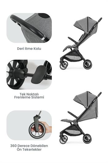 Kanz Bold Autofold Kabin Boy Bebek Arabası Steel Grey