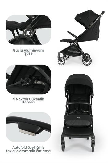 Kanz Bold Autofold Kabin Boy Bebek Arabası Ironblack