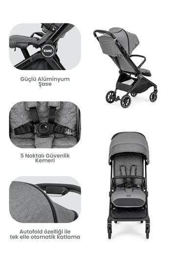 Kanz Bold Autofold Kabin Boy Bebek Arabası Steel Grey