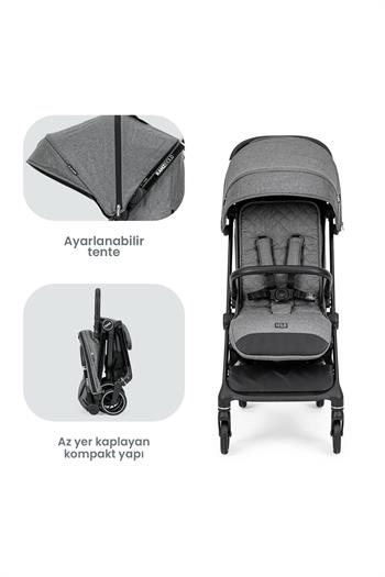 Kanz Bold Autofold Kabin Boy Bebek Arabası Steel Grey