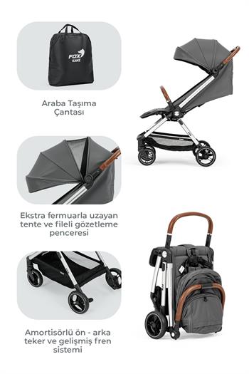 Kanz Fox Kabin Boy Bebek Arabası Gri