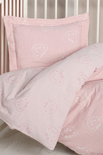 Kanz - Jakarlı Müslin Bebek  Nevresim Tk(knz-013) 152.01.0247.Bearpembe---