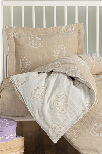 Kanz - Jakarlı Müslin Bebek  Nevresim Tk(knz-013) 152.01.0247.Beargold----