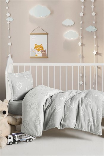 Kanz - Jakarlı Müslin Bebek  Nevresim Tk(knz-013) 152.01.0247.Beargri-----