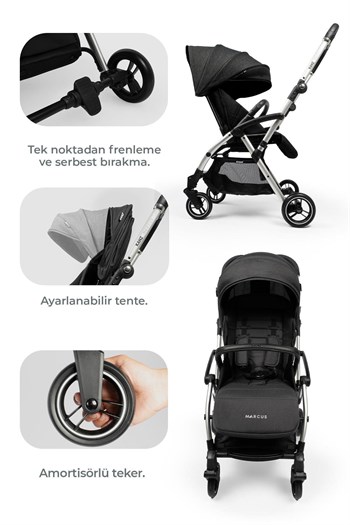 Kanz Marcus Kolay Katlanabilen Kabin Travel Sistem Bebek Arabası Raisin Black