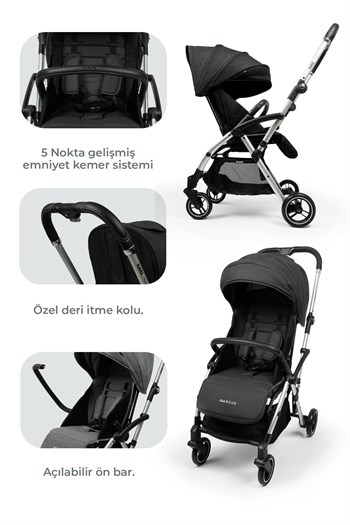 Kanz Marcus Kolay Katlanabilen Kabin Travel Sistem Bebek Arabası Raisin Black