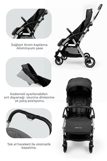 Kanz Marcus Kolay Katlanabilen Kabin Travel Sistem Bebek Arabası Raisin Black