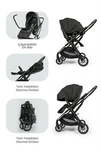 KANZ Thunder Kolay Katlanabilen Travel Sistem Bebek Arabası Oreoblack