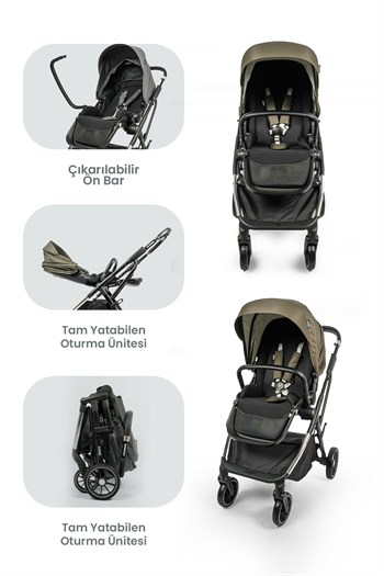 KANZ Thunder Kolay Katlanabilen Travel Sistem Bebek Arabası Pinegreen