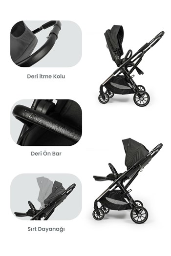 KANZ Thunder Kolay Katlanabilen Travel Sistem Bebek Arabası Oreoblack