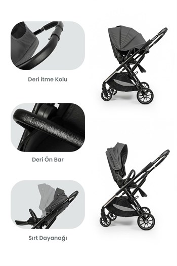 KANZ Thunder Kolay Katlanabilen Travel Sistem Bebek Arabası Sharkgrey