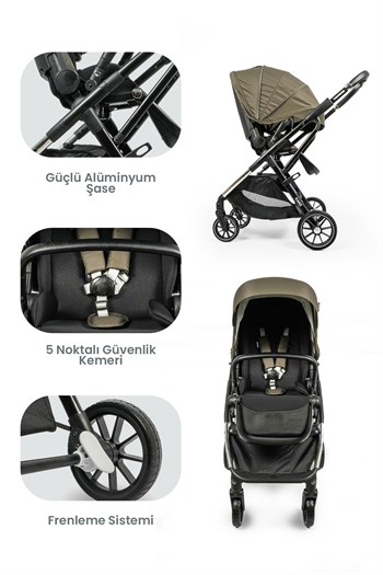 KANZ Thunder Kolay Katlanabilen Travel Sistem Bebek Arabası Pinegreen
