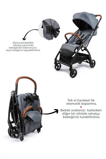Kanz Xflop Autofold Kabin Boy Bebek Arabası Dark Grey